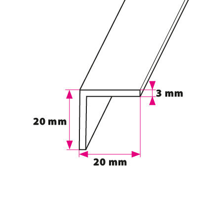 Vinkelprofil, 20x20 mm. utan hål